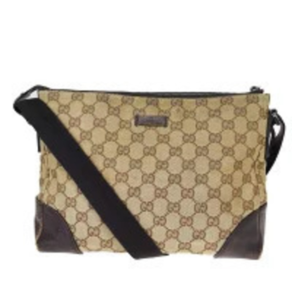 Gucci GG canvas leather shoulder bag brown